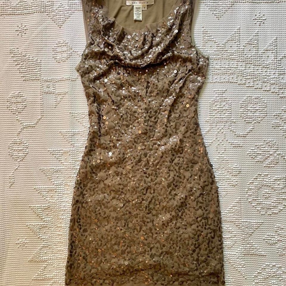 Max‎ Studio Gold Sequin Bodycon Cowl Neck Dress